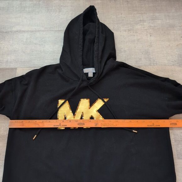 Michael Kors Black and Gold Sequin MK Logo Hooded Sweatshirt Size L - Picture 3 of 7